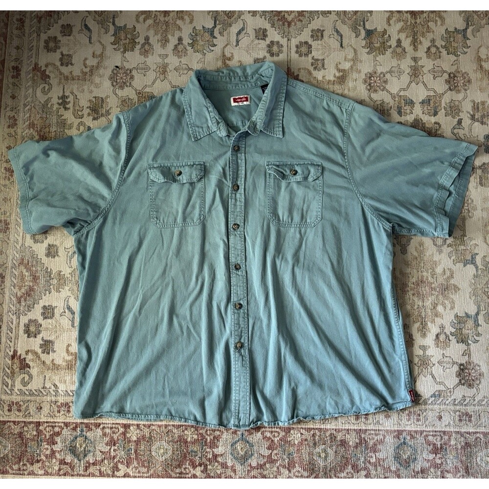 Wrangler Casual Button-Down Shirt Men’s Teal Green 3XL Cotton Blend Short Sleeve